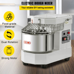 Commercial Dough Food Mixer, 8L Large Capacity Stainless Steel Mixer with Bowel, Hook, Shield, Reset Button, 450W Tilt-Head Kitchen Dough Mixers for Cake, Cream, Egg Fluid, Fillings