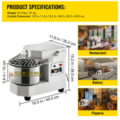 Commercial Dough Food Mixer, 8L Large Capacity Stainless Steel Mixer with Bowel, Hook, Shield, Reset Button, 450W Tilt-Head Kitchen Dough Mixers for Cake, Cream, Egg Fluid, Fillings