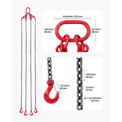 Chain Sling, 10mm x 3 m Lifting Chains with 4 Leg Grab Hooks, Heavy Duty G80 Alloy Steel Lifting Sling, 10.4 Ton Capacity, Adjustable Engine Chain Hoist Lifts for Cargo Security Towing