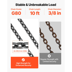 Chain Sling, 10mm x 3 m Lifting Chains with 4 Leg Grab Hooks, Heavy Duty G80 Alloy Steel Lifting Sling, 10.4 Ton Capacity, Adjustable Engine Chain Hoist Lifts for Cargo Security Towing