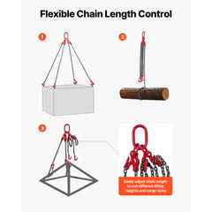 Chain Sling, 10mm x 3 m Lifting Chains with 4 Leg Grab Hooks, Heavy Duty G80 Alloy Steel Lifting Sling, 10.4 Ton Capacity, Adjustable Engine Chain Hoist Lifts for Cargo Security Towing