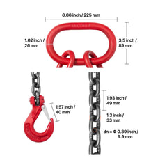 Chain Sling, 10mm x 3 m Lifting Chains with 4 Leg Grab Hooks, Heavy Duty G80 Alloy Steel Lifting Sling, 10.4 Ton Capacity, Adjustable Engine Chain Hoist Lifts for Cargo Security Towing