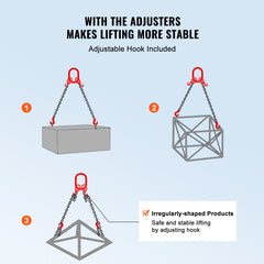 Chain Sling, 10 mm x 180 cm Lifting Chains with Hooks, G80 Engine Chain Hoist Lifts, 5 Ton Lifting Sling Chains for Engine Hoist, Engine Lift Chain with 2 Leg Grab Hooks and Adjusters Heavy Duty