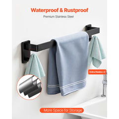 Matte Black Bathroom Hardware Set, 5 Pieces Stainless Steel Bathroom Accessories Set, 24-inch Towel Bar, Towel Rack, 2 Robe Towel Hooks, Toilet Paper Holder, for Bath Room, Wall Mounted