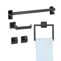 Matte Black Bathroom Hardware Set, 5 Pieces Stainless Steel Bathroom Accessories Set, 24-inch Towel Bar, Towel Rack, 2 Robe Towel Hooks, Toilet Paper Holder, for Bath Room, Wall Mounted