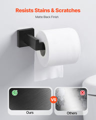 Matte Black Bathroom Hardware Set, 5 Pieces Stainless Steel Bathroom Accessories Set, 24-inch Towel Bar, Towel Rack, 2 Robe Towel Hooks, Toilet Paper Holder, for Bath Room, Wall Mounted