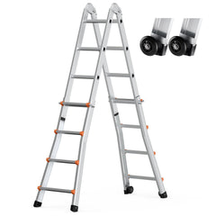 Telescoping Ladder A Frame, 13 FT Compact Aluminum Extension Ladder, Multi-Function Portable Collapsible RV Ladder, Telescopic Ladder for Homework Stairs Indoor Outdoor Roof, 330lb Load