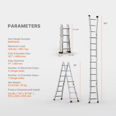 Telescoping Ladder A Frame, 13 FT Compact Aluminum Extension Ladder, Multi-Function Portable Collapsible RV Ladder, Telescopic Ladder for Homework Stairs Indoor Outdoor Roof, 330lb Load