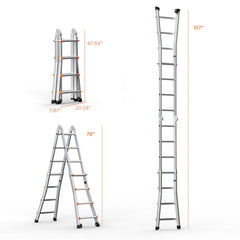 Telescoping Ladder A Frame, 13 FT Compact Aluminum Extension Ladder, Multi-Function Portable Collapsible RV Ladder, Telescopic Ladder for Homework Stairs Indoor Outdoor Roof, 330lb Load