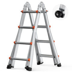 Telescoping Ladder A Frame, 13 FT Compact Aluminum Extension Ladder, Multi-Function Portable Collapsible RV Ladder, Telescopic Ladder for Homework Stairs Indoor Outdoor Roof, 330lb Load