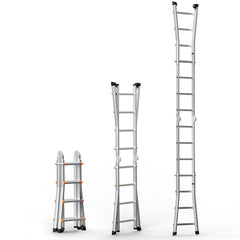 Telescoping Ladder A Frame, 13 FT Compact Aluminum Extension Ladder, Multi-Function Portable Collapsible RV Ladder, Telescopic Ladder for Homework Stairs Indoor Outdoor Roof, 330lb Load