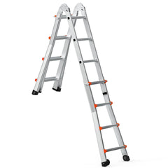 Telescoping Ladder A Frame, 13 FT Compact Aluminum Extension Ladder, Multi-Function Portable Collapsible RV Ladder, Telescopic Ladder for Homework Stairs Indoor Outdoor Roof, 330lb Load