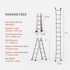 Telescoping Ladder A Frame, 13 FT Compact Aluminum Extension Ladder, Multi-Function Portable Collapsible RV Ladder, Telescopic Ladder for Homework Stairs Indoor Outdoor Roof, 330lb Load