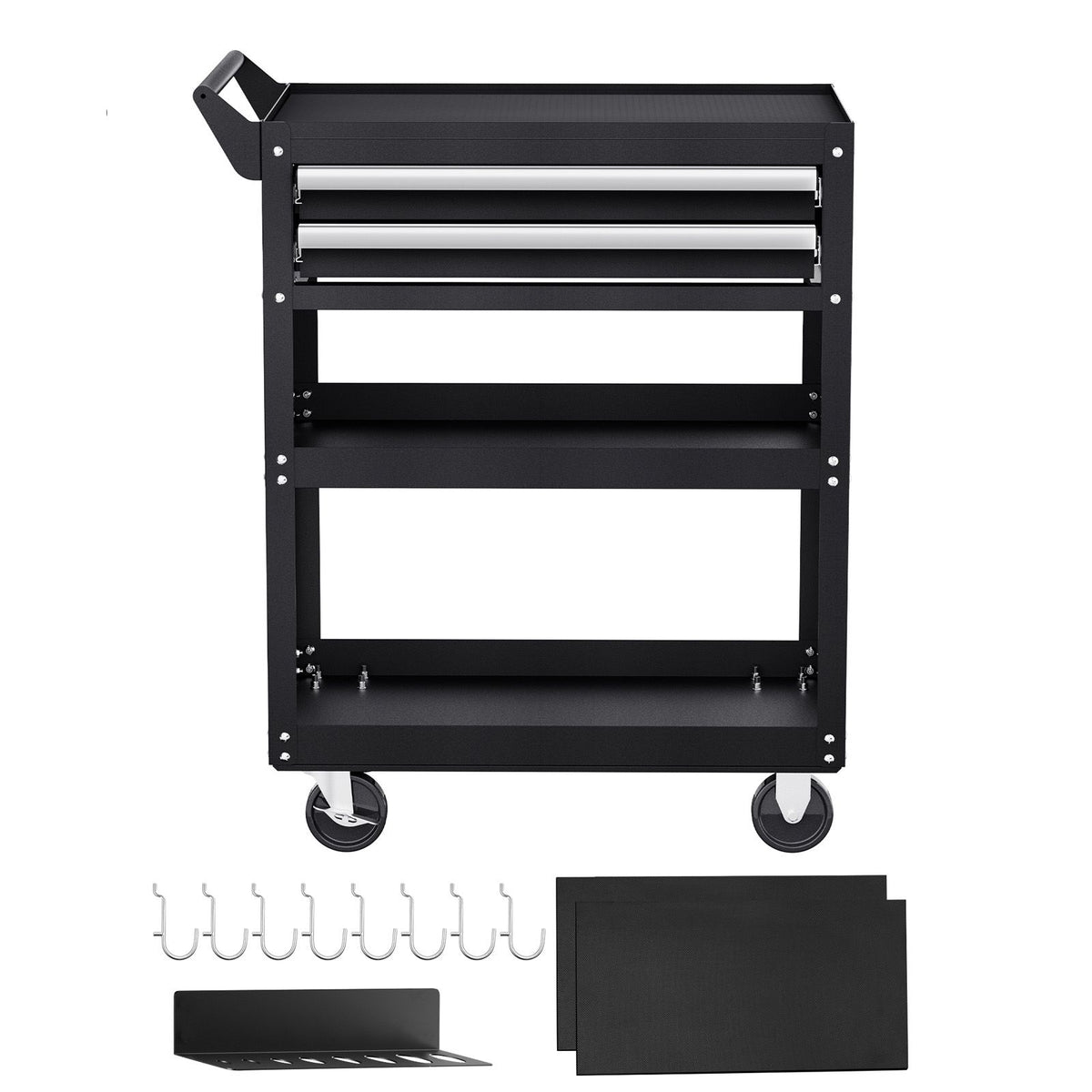 5-Tier Tool Cart with Wheels, 400 lbs Load Capacity, Rolling Work Cart with 2 Drawers & Pegboard, Mechanic Tool Storage Organizer with Locking System for Garage, Warehouse and Repair Shop, Black