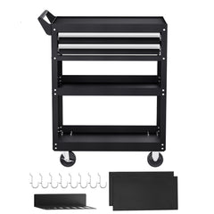 5-Tier Tool Cart with Wheels, 400 lbs Load Capacity, Rolling Work Cart with 2 Drawers & Pegboard, Mechanic Tool Storage Organizer with Locking System for Garage, Warehouse and Repair Shop, Black
