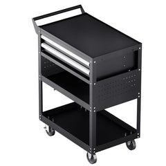 5-Tier Tool Cart with Wheels, 400 lbs Load Capacity, Rolling Work Cart with 2 Drawers & Pegboard, Mechanic Tool Storage Organizer with Locking System for Garage, Warehouse and Repair Shop, Black