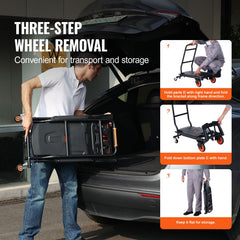 Aluminum Hand Truck, 2 in 1, 136 kg Max Load Capacity, Heavy Duty Industrial Convertible Folding Hand Truck and Dolly, Utility Cart Converts from Hand Truck to Platform Cart with Rubber Wheels