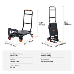 Aluminum Hand Truck, 2 in 1, 136 kg Max Load Capacity, Heavy Duty Industrial Convertible Folding Hand Truck and Dolly, Utility Cart Converts from Hand Truck to Platform Cart with Rubber Wheels