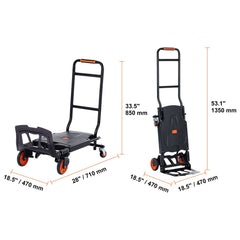 Aluminum Hand Truck, 2 in 1, 136 kg Max Load Capacity, Heavy Duty Industrial Convertible Folding Hand Truck and Dolly, Utility Cart Converts from Hand Truck to Platform Cart with Rubber Wheels