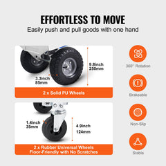 Aluminum Hand Truck, 2 in 1, 363 kg Max Load Capacity, Heavy Duty Industrial Convertible Folding Hand Truck and Dolly, Utility Cart Converts from Hand Truck to Platform Cart with Rubber Wheels