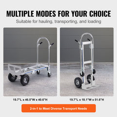 Aluminum Hand Truck, 2 in 1, 363 kg Max Load Capacity, Heavy Duty Industrial Convertible Folding Hand Truck and Dolly, Utility Cart Converts from Hand Truck to Platform Cart with Rubber Wheels