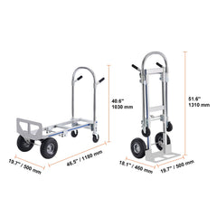 Aluminum Hand Truck, 2 in 1, 363 kg Max Load Capacity, Heavy Duty Industrial Convertible Folding Hand Truck and Dolly, Utility Cart Converts from Hand Truck to Platform Cart with Rubber Wheels