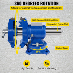 Multipurpose Bench Vice 5" 30Kn Heavy Duty with 360° Swivel Base and Head