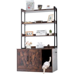 Cat Litter Box Enclosure Wooden Litter Box Furniture Hidden with 3 Shelves