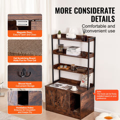 Cat Litter Box Enclosure Wooden Litter Box Furniture Hidden with 3 Shelves