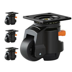 Leveling Casters, Set of 4, 1000 kg Total Load Capacity, 63.5 mm, Heavy Duty with Upgraded Handle Design, 360 Degree Swivel Caster Wheels, Adjustable Casters with Feet for Workbench, Machine