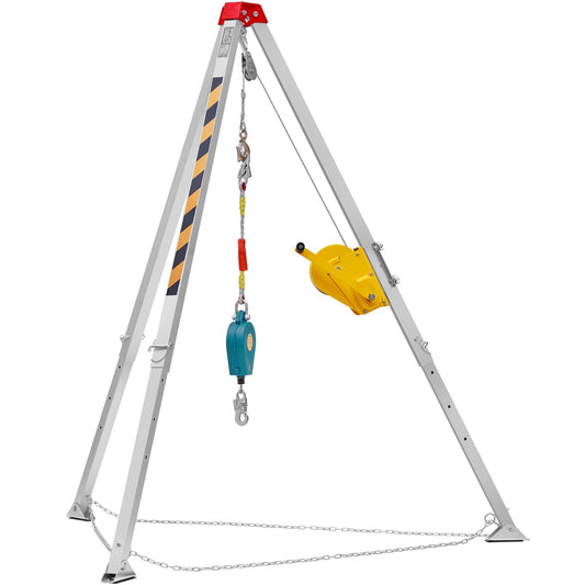Confined Space Tripod Kit, 2600 lbs Winch, Confined Space Tripod 8' Legs and 98' Cable, Confined Space Rescue Tripod 32.8' Fall Protection, Harness, Storage Bag for Traditional Confined Spaces