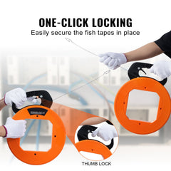 Fish Tape, 36.58 m, 3 mm, Steel Wire Puller with Optimized Housing and Handle, Easy-to-Use Cable Puller Tool, Flexible Wire Fishing Tools for Walls and Electrical Conduit, Non-Conductive