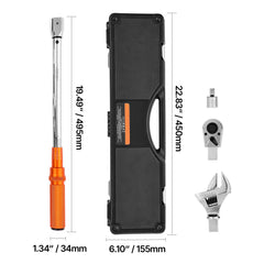 Adjustable Click Torque Wrench, 1/2 Inch Drive, 20-160 lbf-ft/27.1-216.8 N.m, Dual-direction and Dual Range Scales, 72-Tooth, ±2% Precision, with Adapter Interchangeable Jaw and Ratchet Head