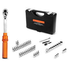 Click Torque Wrench Set, 1/4Inch Drive, 20-240 lbf-in / 2.3-27.1N.m, Dual-direction and Dual Range Scales, 72-Tooth, ±3% High Precision, with Bits, Sockets, Adapters, Extension Bar, Orange