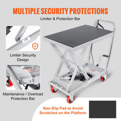 Hydraulic Lift Table Cart, 500lbs Capacity 28.5" Lifting Height, Manual Single Scissor Lift Table with 4 Wheels and Non-slip Pad, Hydraulic Scissor Cart for Material Handling, Gray