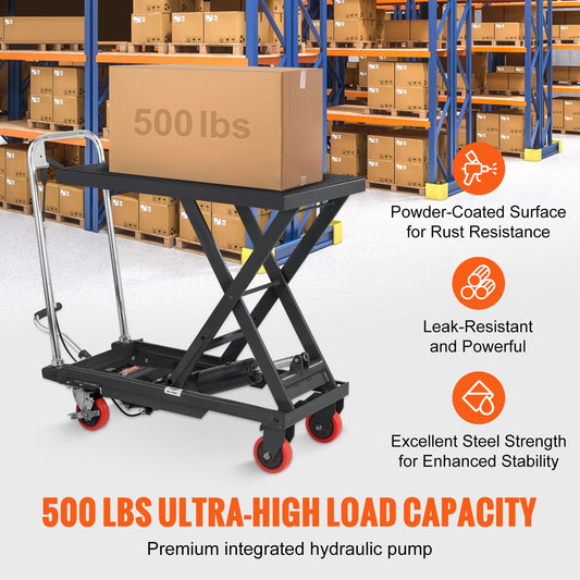 Hydraulic Lift Table Cart, 330lbs Capacity 28.5" Lifting Height, Manual Single Scissor Lift Table with 4 Wheels and Non-slip Pad, Hydraulic Scissor Cart for Material Handling, Black