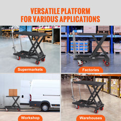 Hydraulic Lift Table Cart, 330lbs Capacity 28.5" Lifting Height, Manual Single Scissor Lift Table with 4 Wheels and Non-slip Pad, Hydraulic Scissor Cart for Material Handling, Black