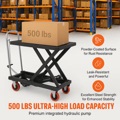 Hydraulic Lift Table Cart, 330lbs Capacity 28.5" Lifting Height, Manual Single Scissor Lift Table with 4 Wheels and Non-slip Pad, Hydraulic Scissor Cart for Material Handling, Black