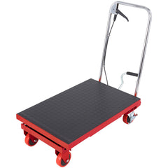 Hydraulic Lift Table Cart, 330lbs Capacity 28.5" Lifting Height, Manual Single Scissor Lift Table with 4 Wheels and Non-slip Pad, Hydraulic Scissor Cart for Material Handling, Red