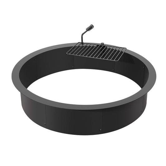 Fire Pit Ring, Fire Pit Insert with Barbecue Fire Ring, 40-In Outer/36-In Inner Diameter, 8.5in Height, Carbon Steel Liner DIY Campfire Ring above/In-Ground, for Outdoor Camping, Bonfires