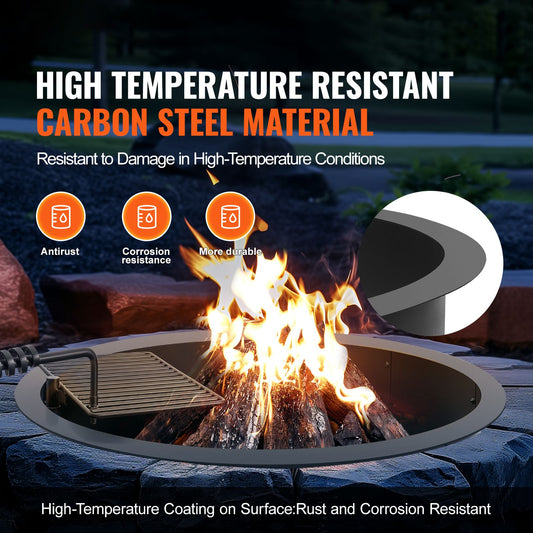 Fire Pit Ring, Fire Pit Insert with Barbecue Fire Ring, 40-In Outer/36-In Inner Diameter, 8.5in Height, Carbon Steel Liner DIY Campfire Ring above/In-Ground, for Outdoor Camping, Bonfires