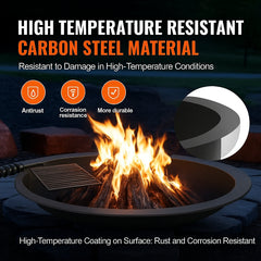 Fire Pit Ring, Fire Pit Insert with Barbecue Fire Ring, 40-In Outer/36-In Inner Diameter, 8.5in Height, Carbon Steel Liner DIY Campfire Ring above/In-Ground, for Outdoor Camping, Bonfires