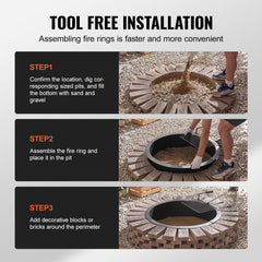 Fire Pit Ring, Fire Pit Insert with Barbecue Fire Ring, 40-In Outer/36-In Inner Diameter, 8.5in Height, Carbon Steel Liner DIY Campfire Ring above/In-Ground, for Outdoor Camping, Bonfires