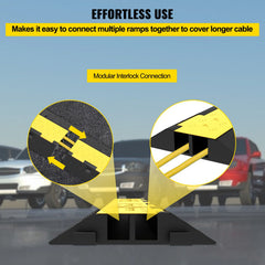 Cable Protector Ramp, 5 Packs 2 Channels Speed Bump Hump, Rubber Modular Speed Bump Rated 11000 LBS Load Capacity, Protective Wire Cord Ramp Driveway Rubber Traffic Speed Bumps Cable Protector