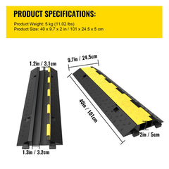 Cable Protector Ramp, 5 Packs 2 Channels Speed Bump Hump, Rubber Modular Speed Bump Rated 11000 LBS Load Capacity, Protective Wire Cord Ramp Driveway Rubber Traffic Speed Bumps Cable Protector