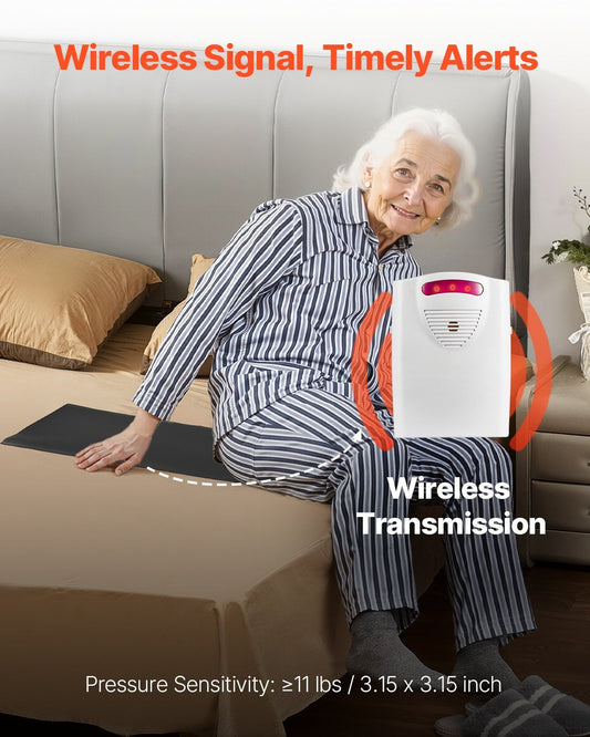 Bed Alarm System for Elderly Adults, 14 x 30-inch Wireless Bed Sensor Pad with Pager, Safety Bed Alarms and Fall Prevention Pad for Home, Hospital, Rehabilitation Center