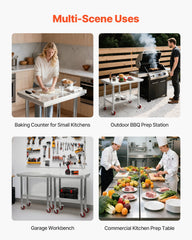 Stainless Steel Table, 60 x 76 cm Food Prep Worktable with Wheels, Kitchen Prep Table with Adjustable Undershelf Workstations for Commercial Kitchen, Restaurant, Hotel and Garage, Outdoor