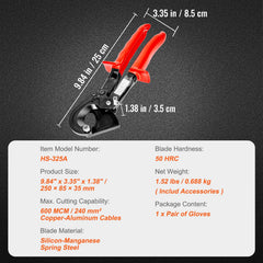 Ratcheting Cable Cutter, 250mm Ratchet Wire and Cable Cutter, Cut up to 240 mm², with Comfortable Grip Handles, Easy to Use Quick-Release Lever, Silicon-Manganese Spring Steel Blade