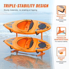 Freestanding Kayak Storage Rack, Kayak Stand for 2 Kayak Canoe Paddleboard, Heavy-duty Steel Kayak Hanger Holder with Padded Arms and Adjustable Width, 79.5kg Max Load, for Indoor Outdoor Garage