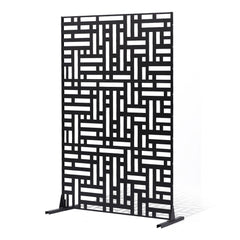 Metal Privacy Screen, 120 x 193cm, Outdoor Privacy Screens 3-Panel, Freestanding Outdoor Divider with Stand, Decorative Garden Steel Privacy Fence for Balcony Patio Indoor Room Hot Tub Black
